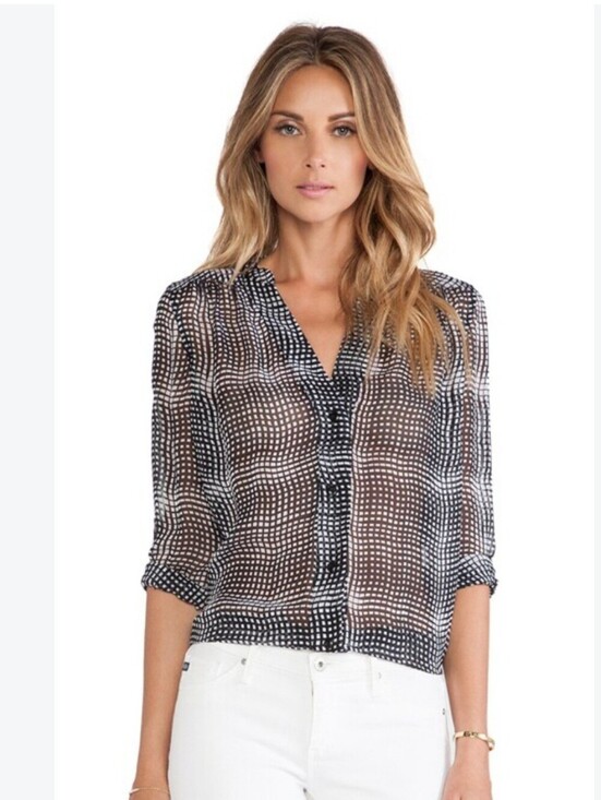 Diane Von Furstenberg Tops - DVF Harlow Optic Plaid Silk Black White Blouse From Revolve